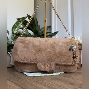 Raquel Tan Faux Fur Oversized Clutch Shoulder Purse